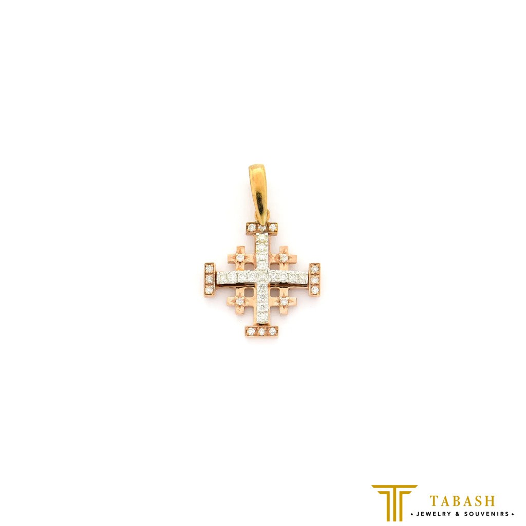14k Gold Jerusalem Cross with Diamonds Tabash Souvenir