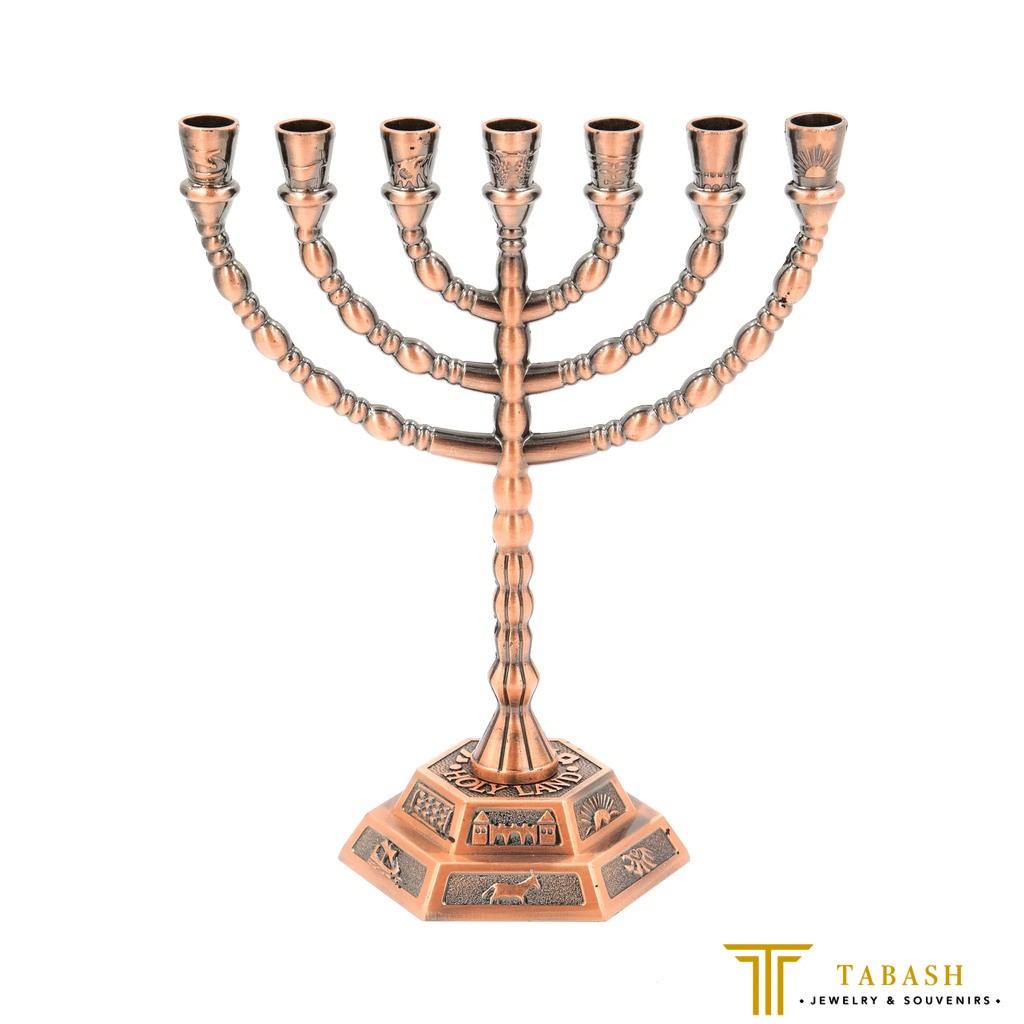 Medium Temple Menorahs 7 Branches Bronze Tabash Souvenir