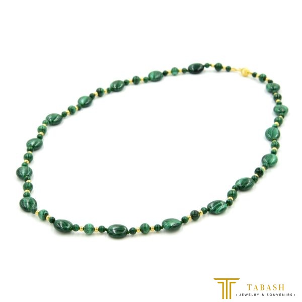Malachite necklace, beads approx 15,5 mm, green glass beads, clasp metal,  length approx 80 cm. - Bukowskis